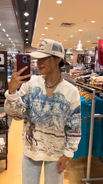 Printed V-neck casual pullover