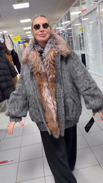 Gray Textured Faux Fur Coat