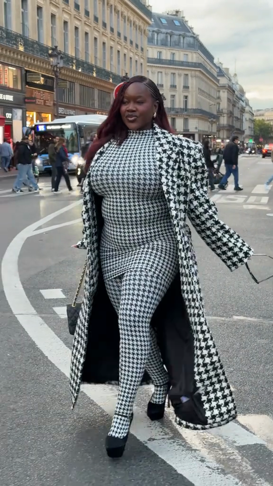 Houndstooth Form-Fitting Knit Two-Set