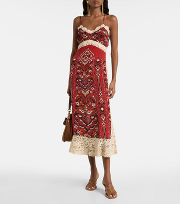 Pineapple ikat lace-trimmed midi dress