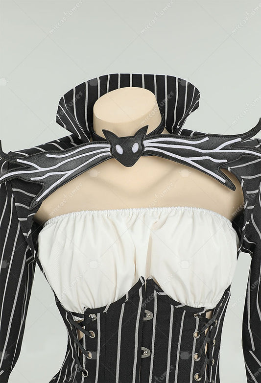 Gothic black and white striped dress and gloves