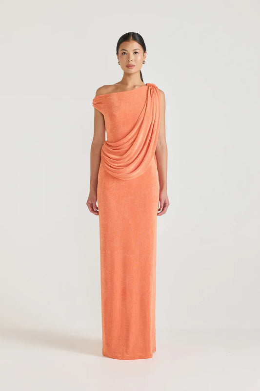 Chic Greek Pleated Maxi Dress - Peach Pink