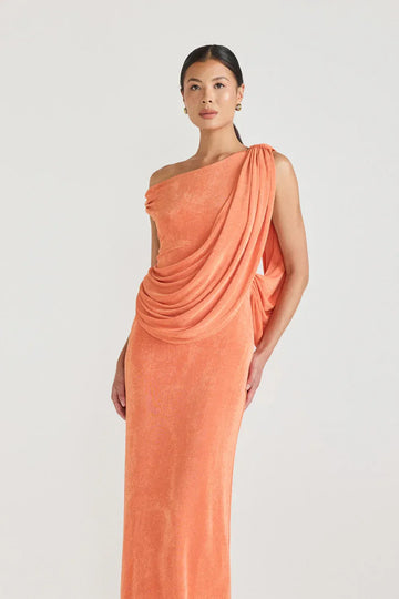 Chic Greek Pleated Maxi Dress - Peach Pink