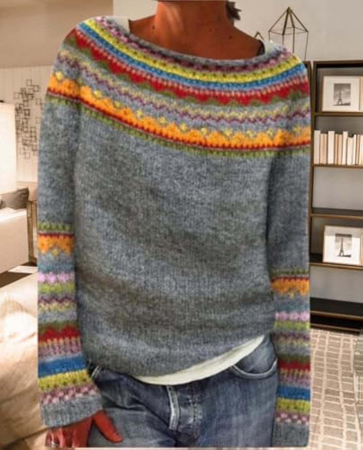 Colorful Fair Isle Patterns Sweater